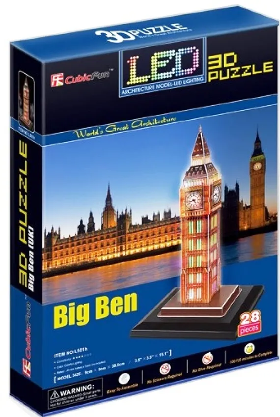 Cubic Fun 3D Пъзел Big Ben (U.K), LED светлини, 28 части 1