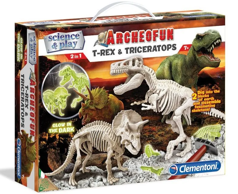 CLEMENTONI Science Play Скелет T-Rex and Triceratops светещ 2