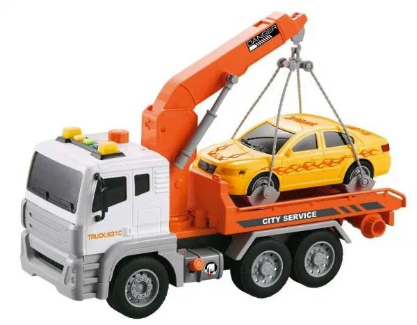 City Service Комплект Камион - Паяк с Кран и Кола със звук и светлини 1
