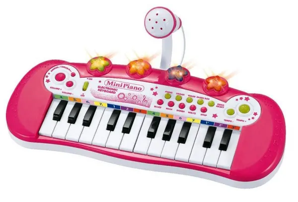 Йоника, пиано с микрофон My Piano 24 клавиша розова, LED светлини  1