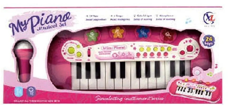 Йоника, пиано с микрофон My Piano 24 клавиша розова, LED светлини  2