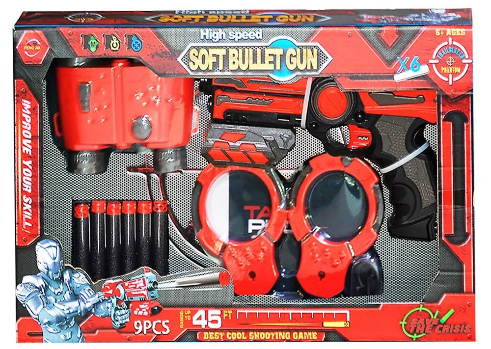 RED GUNS Игрален Комплект  Пистолет с пълнител, 6 меки стрели, бинокъл и белезници 2