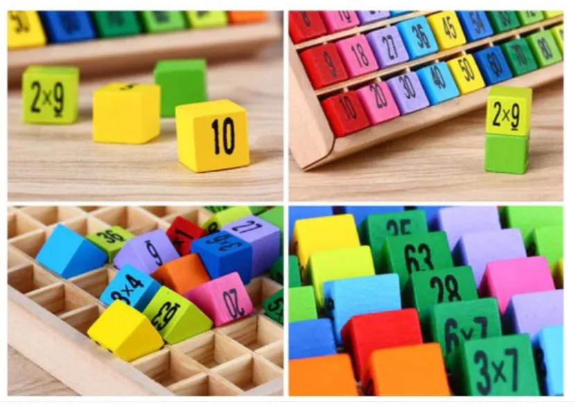 Дървена таблица за умножение, 100 кубчета, многоцветна, 19х19см 4
