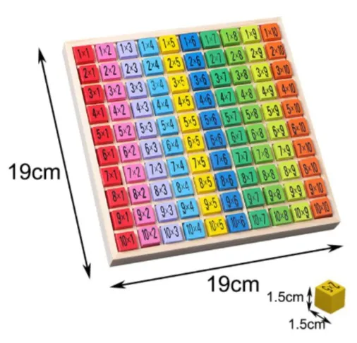 Дървена таблица за умножение, 100 кубчета, многоцветна, 19х19см 7