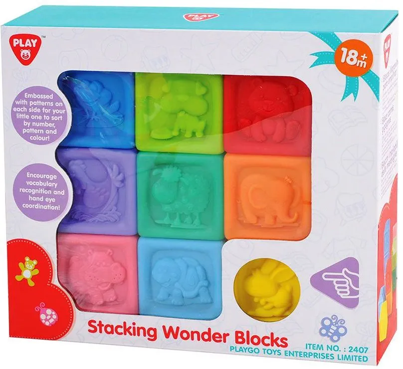 PlayGo Комплект цветни, меки кубчета - пирамида, 9бр 2