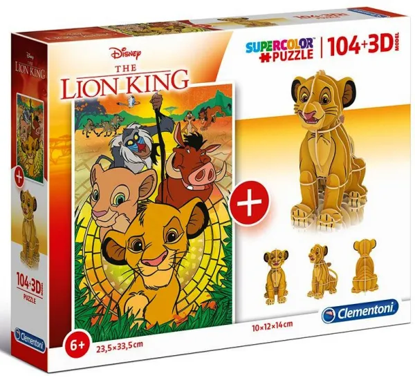 CLEMENTONI Комплект пъзел и 3D фигурка SUPER COLOR LION KING/Царя лъв, 104 части  1