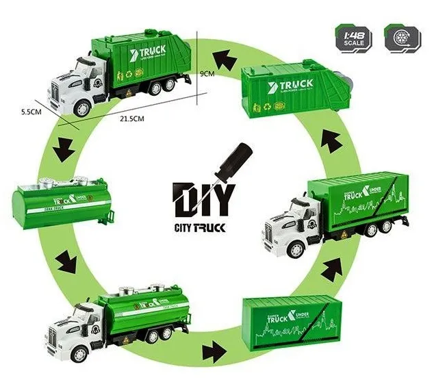 OCIE DIY City Truck Камион 1:48 със 3 вида сменящи се ремаркета, пътни знаци 3