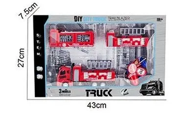 OCIE DIY City Truck Пожарна 1:48 със 3 вида сменящи се ремаркета, пътни знаци 4