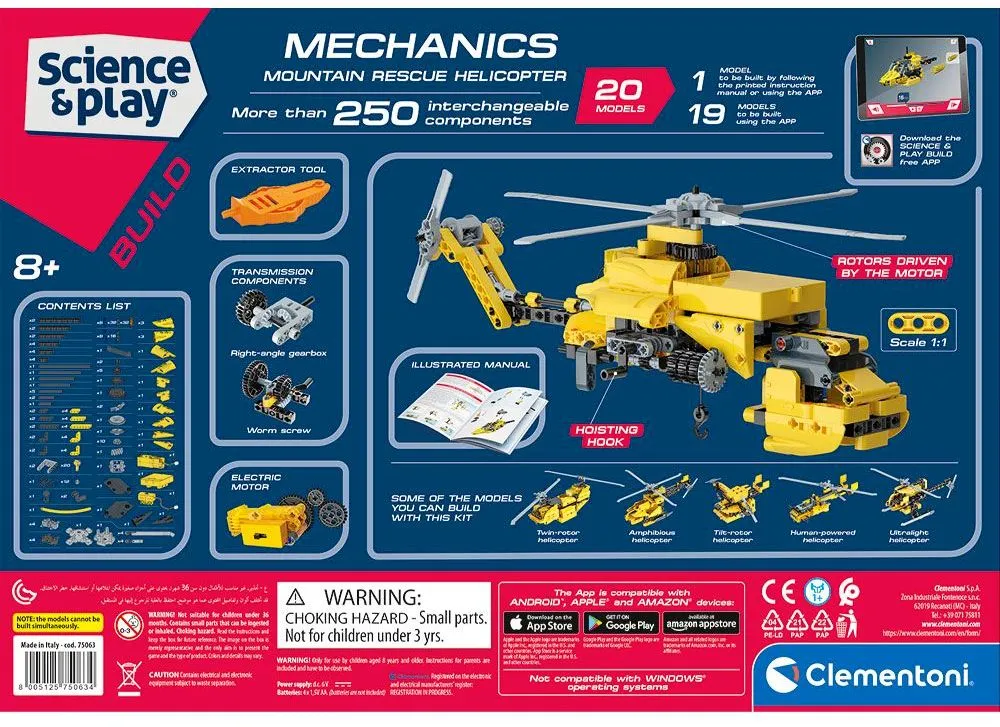 CLEMENTONI MECHANICS LABORATORY Конструктор Спасителен хеликоптер, 250 части  2