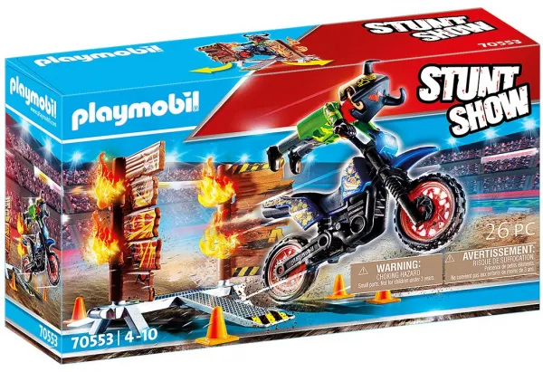 Playmobil - Занимателен комплект за игра Каскадьорско шоу, Мотоциклет с огнена стена, 26 елемента 1