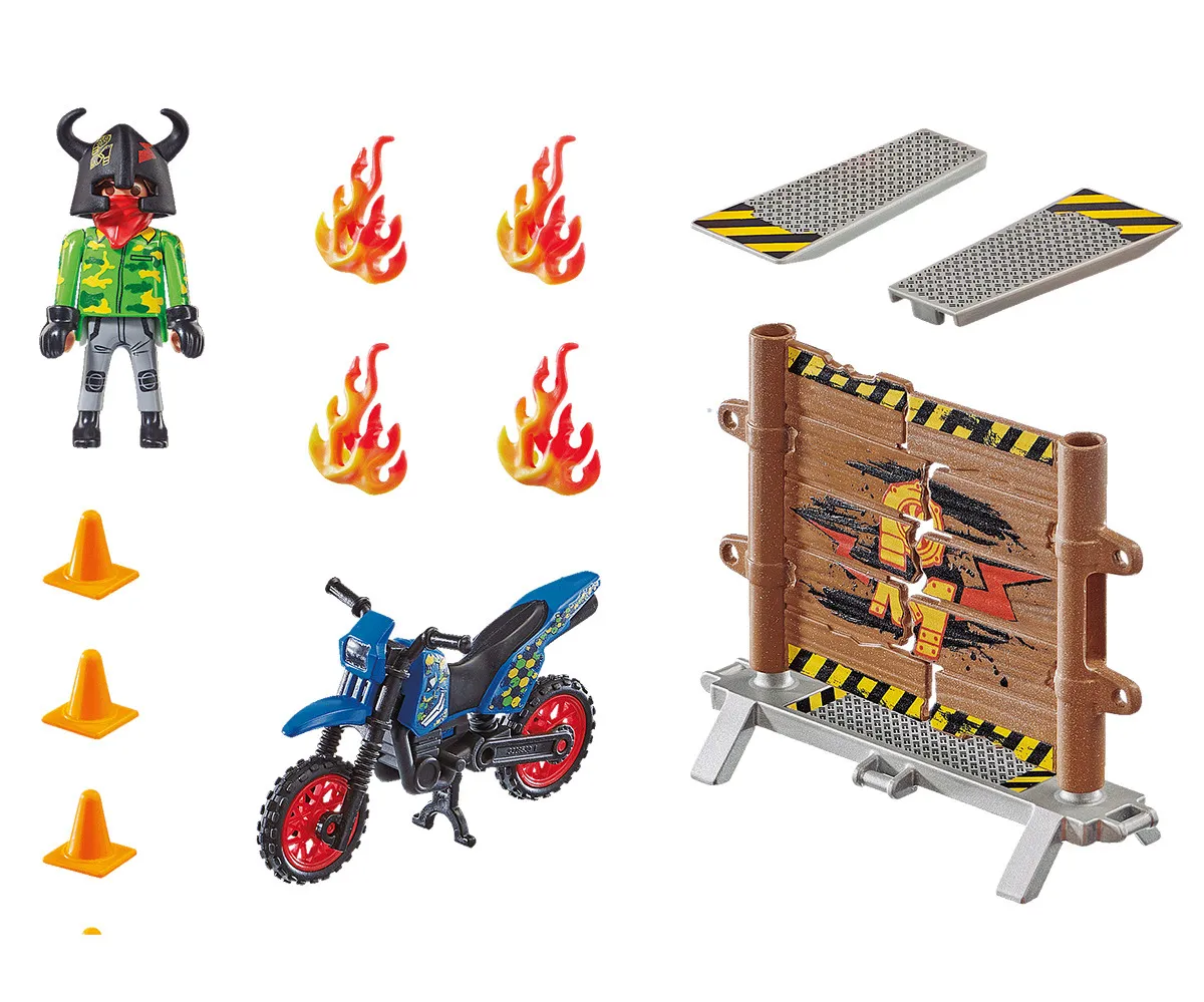 Playmobil - Занимателен комплект за игра Каскадьорско шоу, Мотоциклет с огнена стена, 26 елемента 2