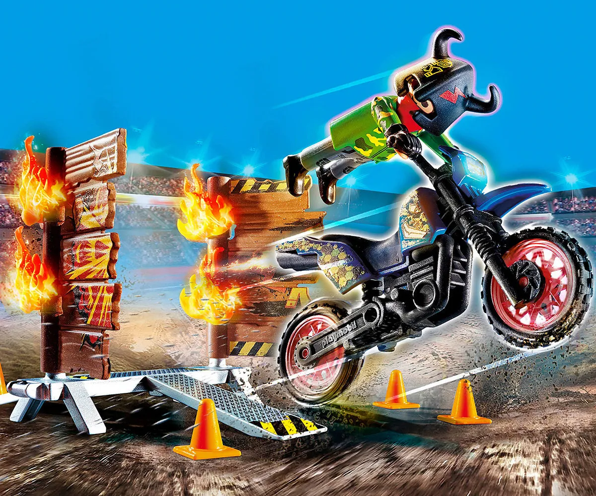 Playmobil - Занимателен комплект за игра Каскадьорско шоу, Мотоциклет с огнена стена, 26 елемента 3
