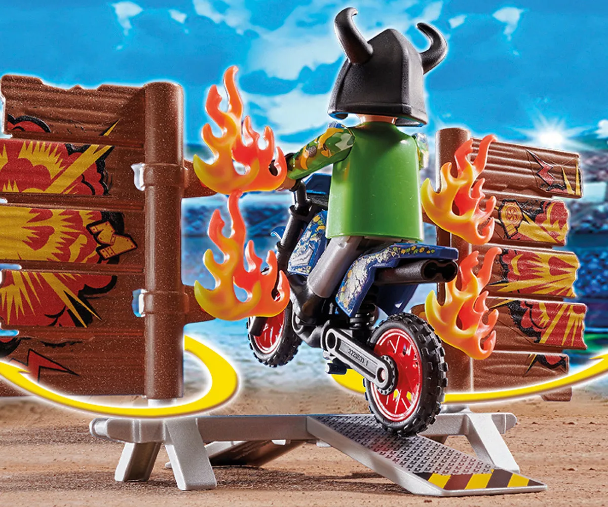 Playmobil - Занимателен комплект за игра Каскадьорско шоу, Мотоциклет с огнена стена, 26 елемента 4