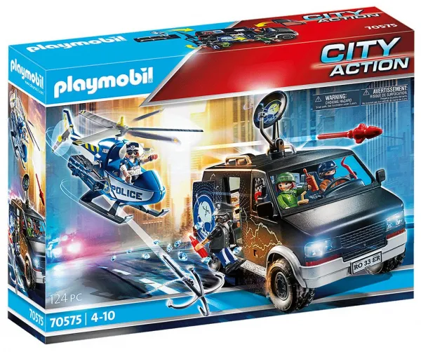 Playmobil - Занимателен комплект за игра  Полицейско преследване с хеликоптер на избягал ван 1