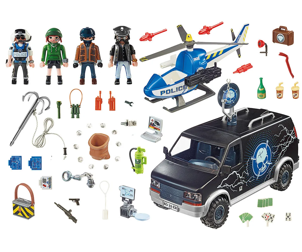 Playmobil - Занимателен комплект за игра  Полицейско преследване с хеликоптер на избягал ван 2