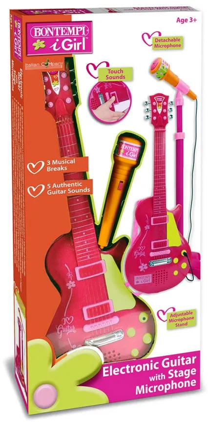 Bontempi -Комплект Електронна рок китара за момичета + микрофон на стойка  2