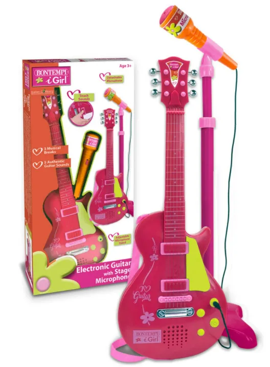 Bontempi -Комплект Електронна рок китара за момичета + микрофон на стойка  1