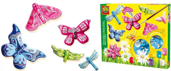 SES - Отливки от гипс, Пеперуди с брокат + цветни боички 