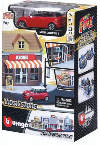 Bburago Street Fire - Малък магазин + автомобил  1