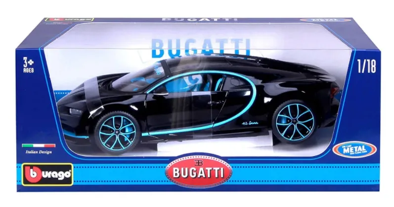 Bburago Plus - модел на кола 1:18 - Bugatti Chiron, черен  2