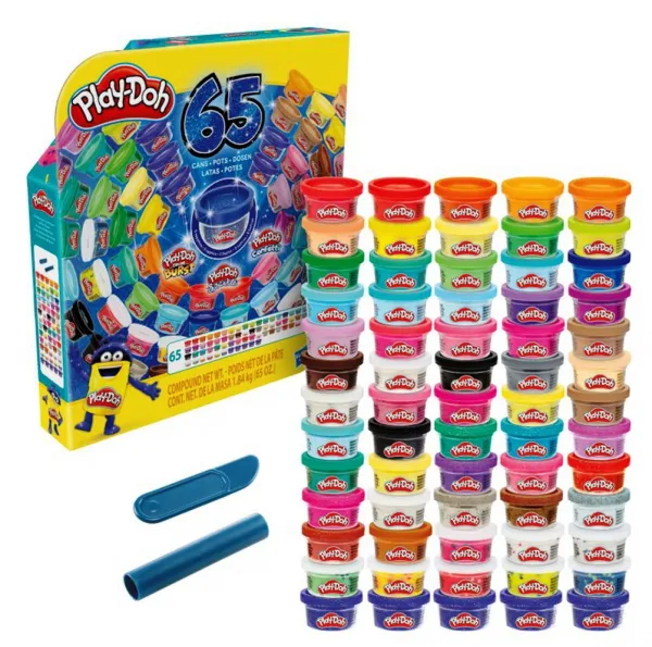Play Doh пластелин  - Празничен комплект 65 кенчета, различни цветове 1