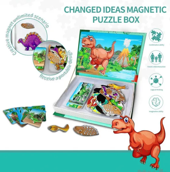 Магнитен пъзел-книга с Динозаври, 14 карти и 48 магнита  1