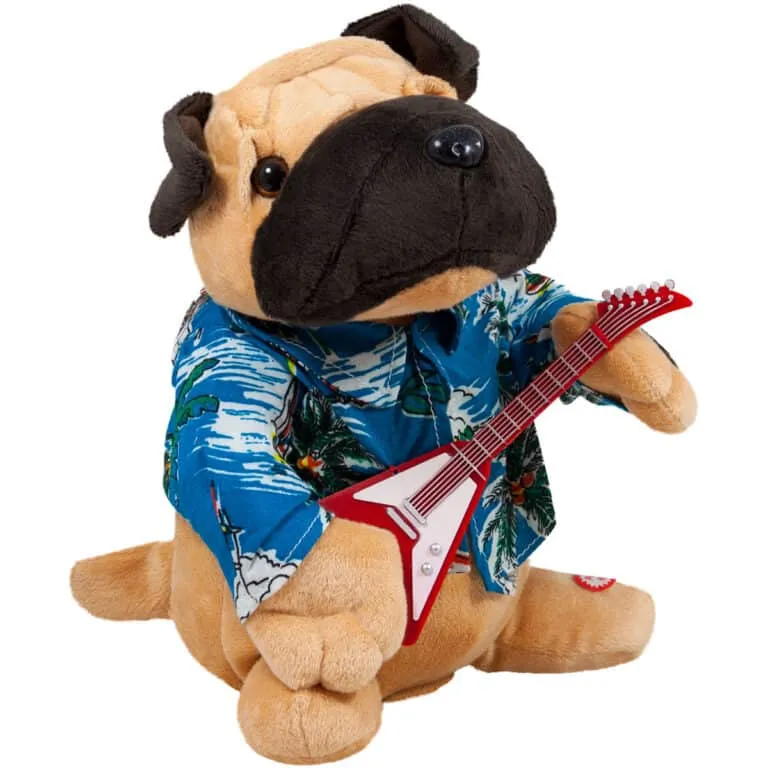 Интерактивна играчка  Хавайско куче с китара Мопс, 25см със звук и движение 