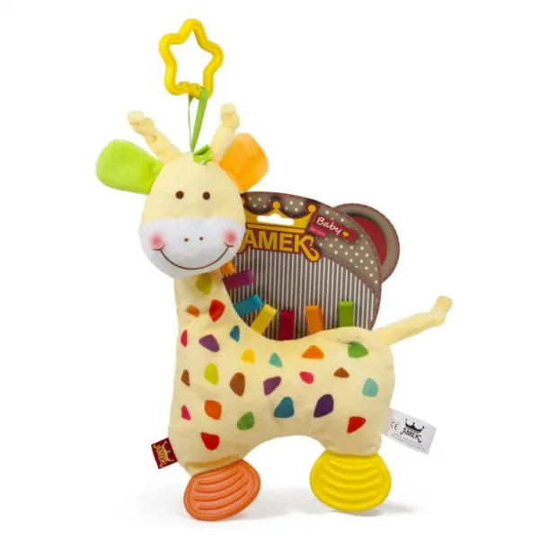 Мека бебешка играчка жирафче с цветни ресни, 30см