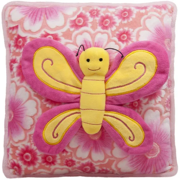 Плюшена възглавница с пеперуда, Розова с тъмно розова пеперуда, 30х30см