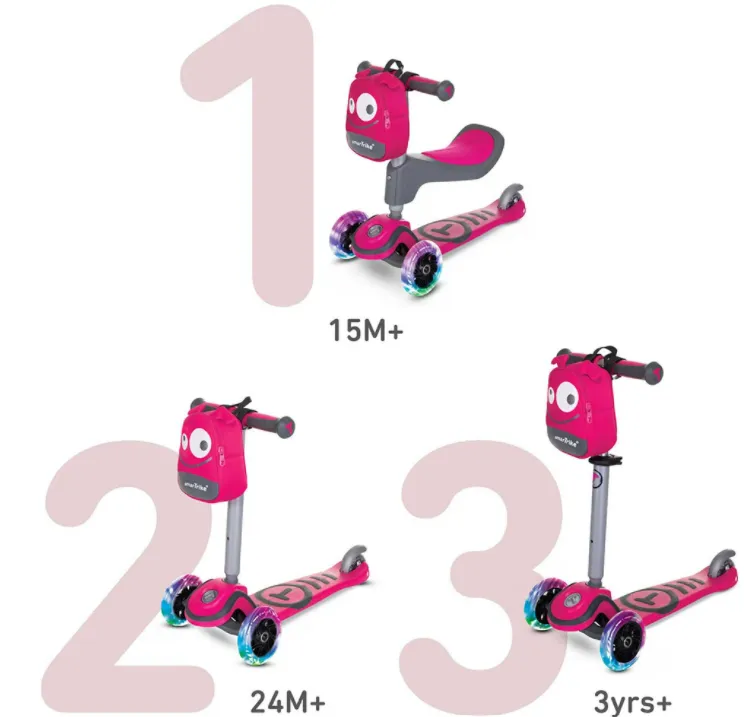 Детски скутер smarTrike Т1 със седалка или без 3в1, розов 2