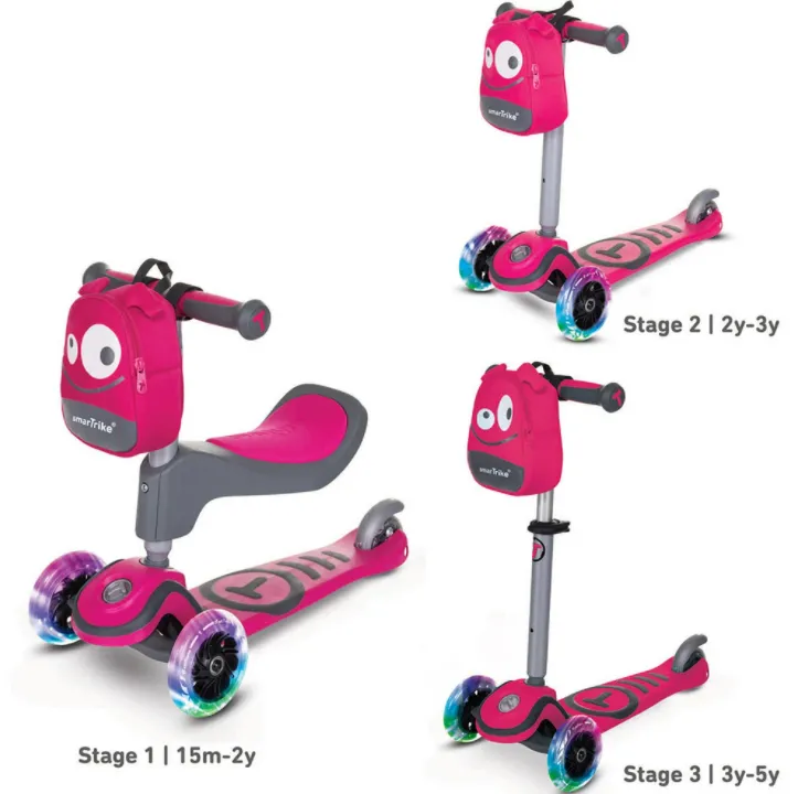 Детски скутер smarTrike Т1 със седалка или без 3в1, розов 3