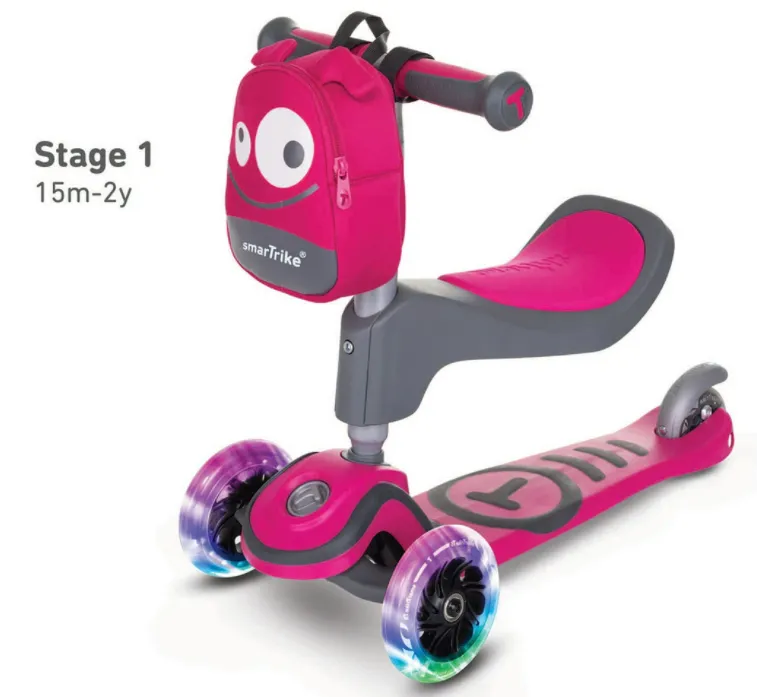 Детски скутер smarTrike Т1 със седалка или без 3в1, розов 4
