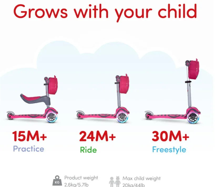 Детски скутер smarTrike Т1 със седалка или без 3в1, розов 8
