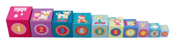 Дървена играчка Sevi - Кубчета приказка, цифри и герои 1