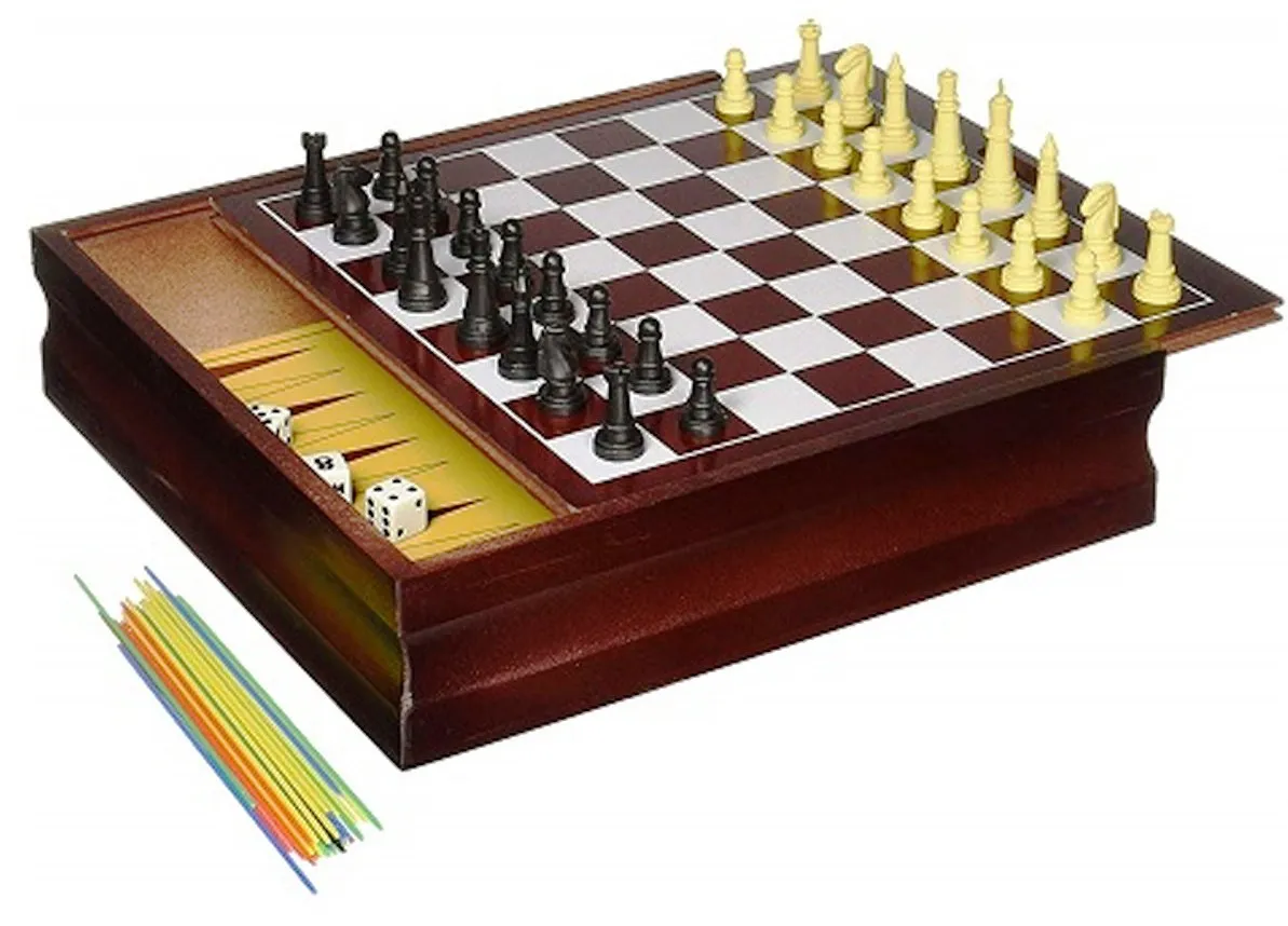 Комплект 10 семейни игри, шах, тик-нок, манкала, „вдигнете пръчките“, табла и други 3