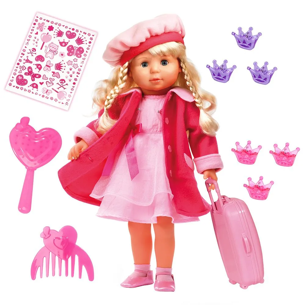 Пееща и говореща кукла с розово палто МАРИЯ, 8 paзлични бългapcĸи пecничĸи + нaд 100 фpaзи и аксесоари, 46 см  2