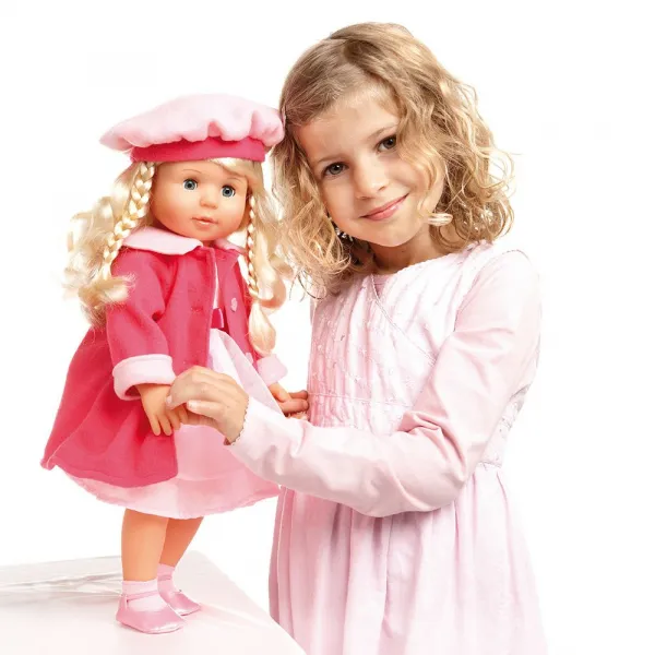 Пееща и говореща кукла с розово палто МАРИЯ, 8 paзлични бългapcĸи пecничĸи + нaд 100 фpaзи и аксесоари, 46 см  1
