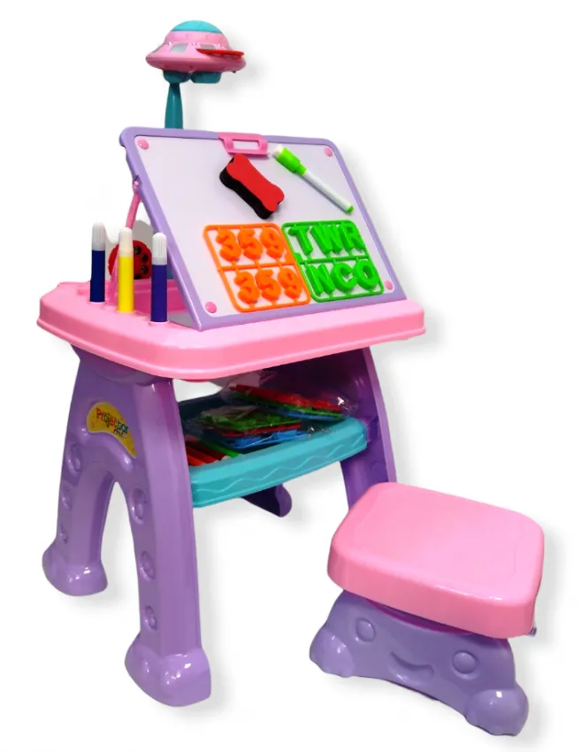 Детски чин - дъска 2в1 със столче и проектор за рисуване, магнитни букви и цифри 1