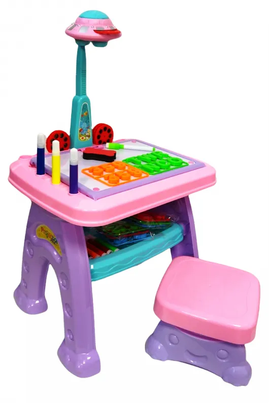 Детски чин - дъска 2в1 със столче и проектор за рисуване, магнитни букви и цифри 2