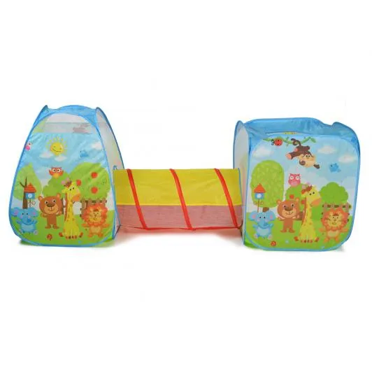 Палатка за игра с тунел 3 в 1, Цветни принтове с животини, 241 x 74 x 79см | Iguana.bg 3