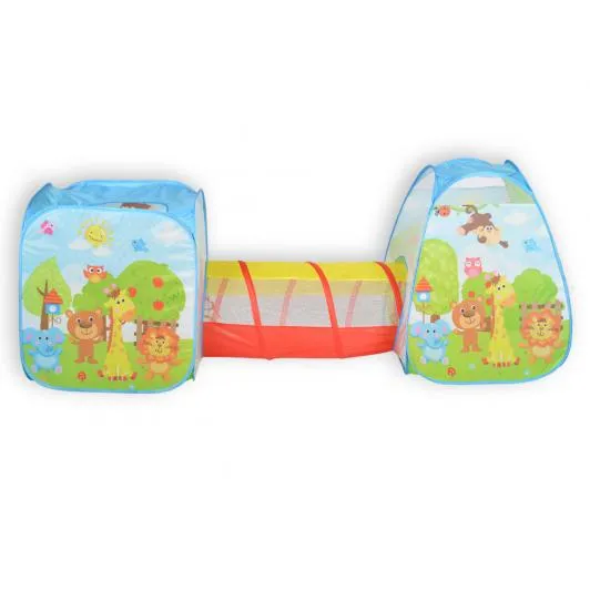 Палатка за игра с тунел 3 в 1, Цветни принтове с животини, 241 x 74 x 79см | Iguana.bg 4
