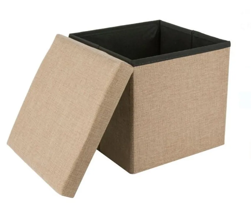 Табуретка - Кутия за съхранение 2в1, екрю, 30х30х30см 4