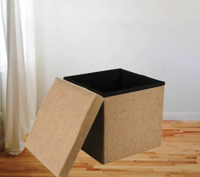 Табуретка - Кутия за съхранение 2в1, екрю, 30х30х30см 1