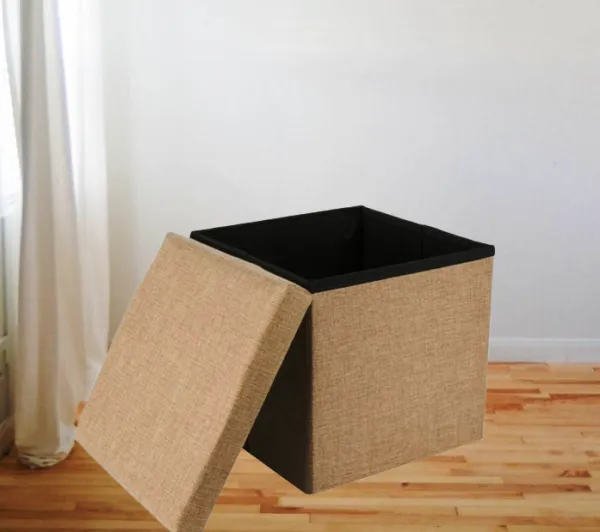 Табуретка - Кутия за съхранение 2в1, екрю, 30х30х30см 1