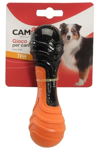 Camon TPR bicolor dumbbell with ball and squeaker - Играчка за куче - TPR двуцветен дъмбел - 16см.
