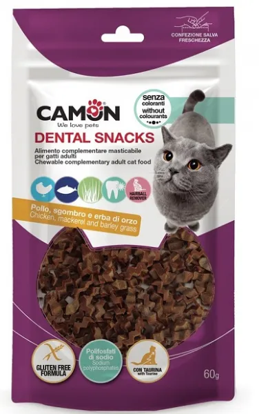 Camon Dental Snacks - Дентален снакс за котки със скумрия и ечемична трева - 60гр.