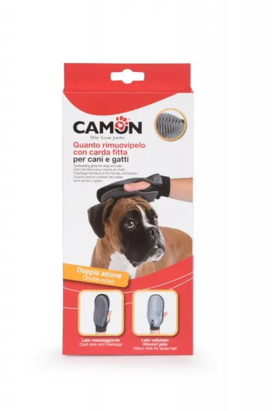 Camon Deshedding glove with coarse knobs for dogs and cats - Двойна ръкавица за ресане на кучета и котки