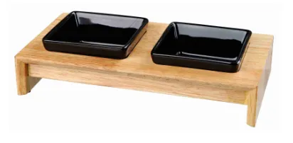 Trixie Bowl Set Ceramic Wood Black - керамични купички на дървена  стойка - 2x200мл.