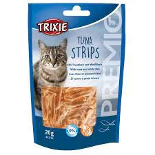 Допълваща храна за котки във формата на ленти с риба тон.