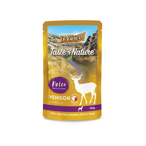 PRINCE TASTE OF NATURE PALEO POUCHES  мокра храна за кучета с еленско, броколи и тиквички - 150гр.